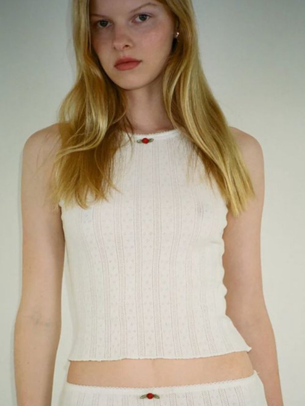 Sandy Liang Mamas Tank Lightweight Cotton Pointelle Knit Tank Top